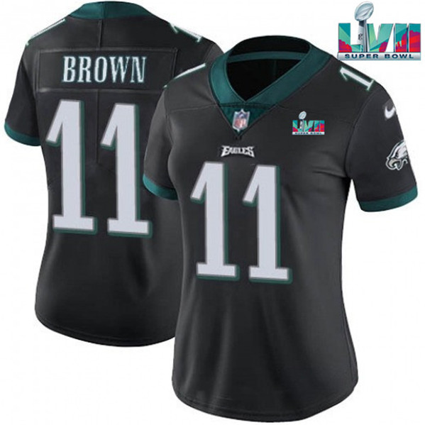 Women's Philadelphia Eagles #11 A.J. Brown Black Super Bolw LVII Patch Vapor Untouchable Limited Stitched Football Jersey(Run Small)